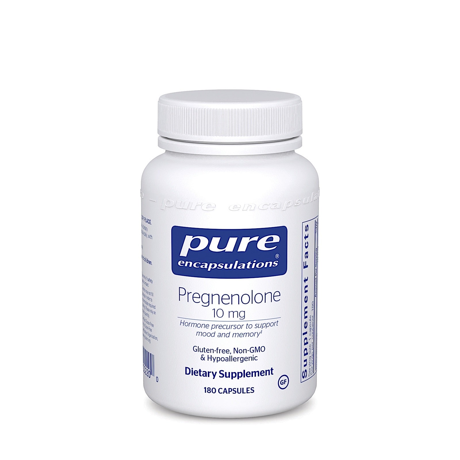 Pure Encapsulations, Pregnenolone 10 mg, 180 Capsules UPC 766298002200 | HiLife Vitamins